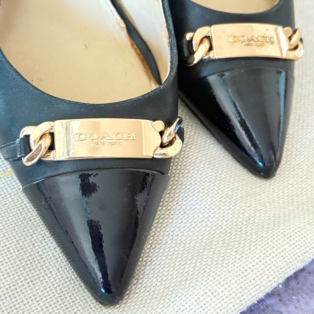 Coach Black Leather Heels with Gold Accent - Picture 9 of 10